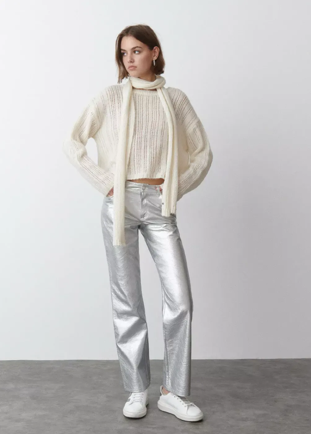 Pantalon Metalizado Efecto Piel-Brownie Spain Online